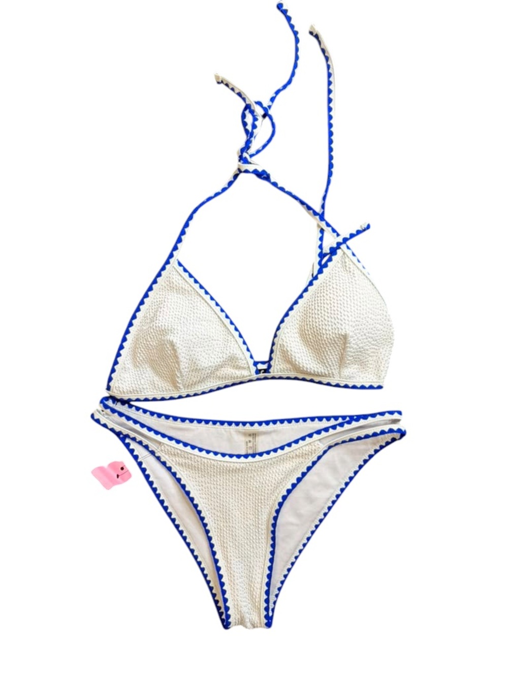 White Crochet Bikini with Royal Blue Trim